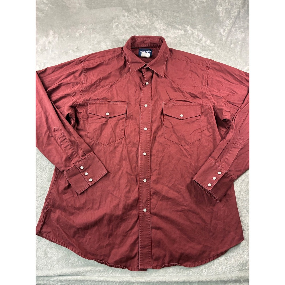 Wrangler Mens Western Snap Button Shirt XL Burgundy Red Cotton MWR075R LS